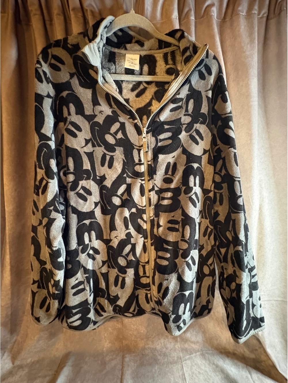 Disney Store Mickey Mouse Fleece Zip Hoodie Jacket Gray Black Size L 3L Japan